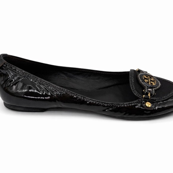 NWOT Tory Burch Dark Brown Patent Leather & Haircalf Ballet Flats Gold Hardware - Picture 10 of 17